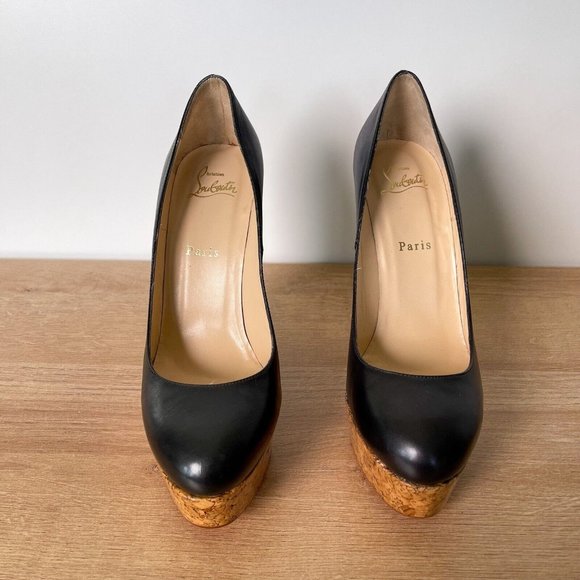 Black Cork Wedge Heels - Picture 3 of 10